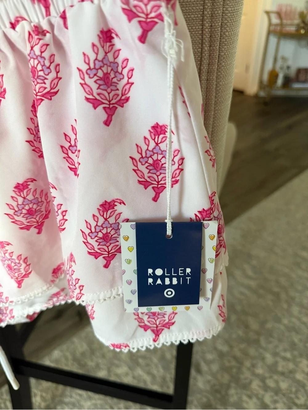 Roller Rabbit x Target Pink Block Print Ruffle Lounge Shorts XS NWT